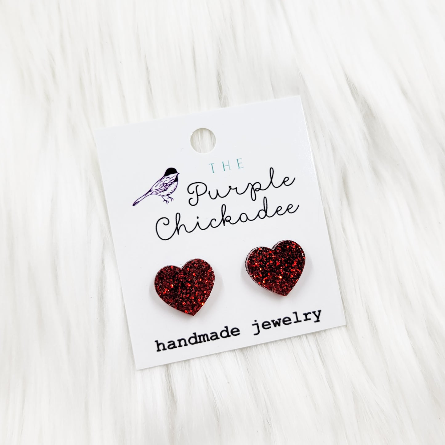 Red Glitter Acrylic Heart Stud Earrings