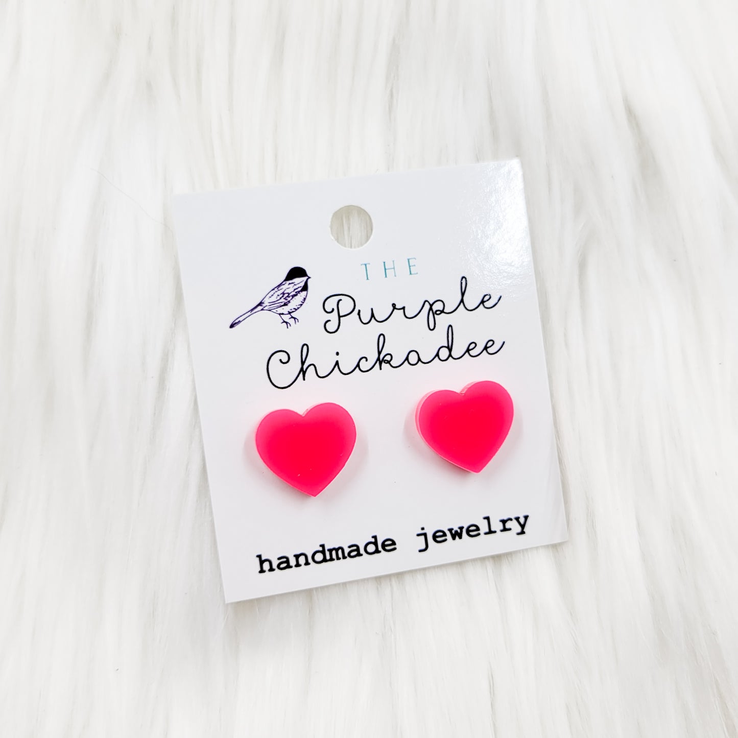 Hot Pink Acrylic Heart Stud Earrings
