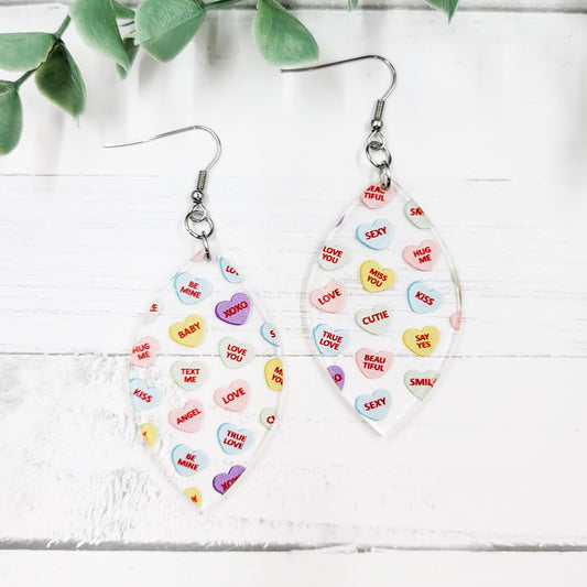 Candy Hearts Pointed Petal Acrylic Dangle Earrings