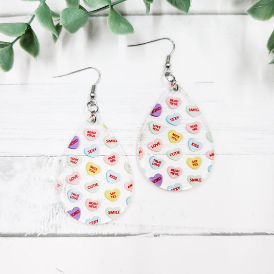 Candy Heart Teardrop Acrylic Dangle Earrings