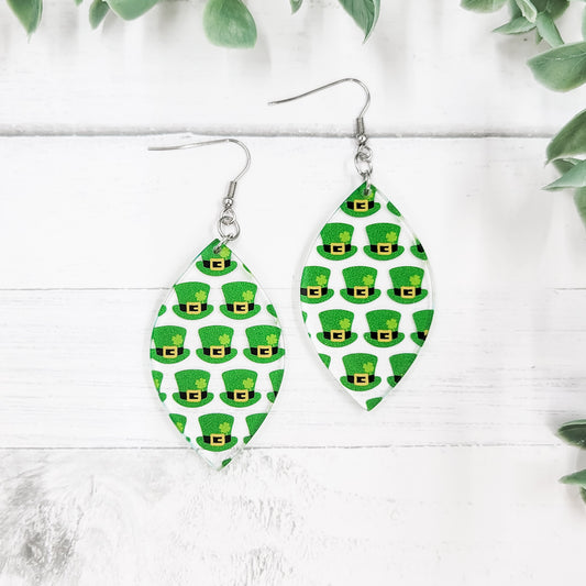 Leprechaun Hats Pointed Petal Acrylic Dangle Earrings