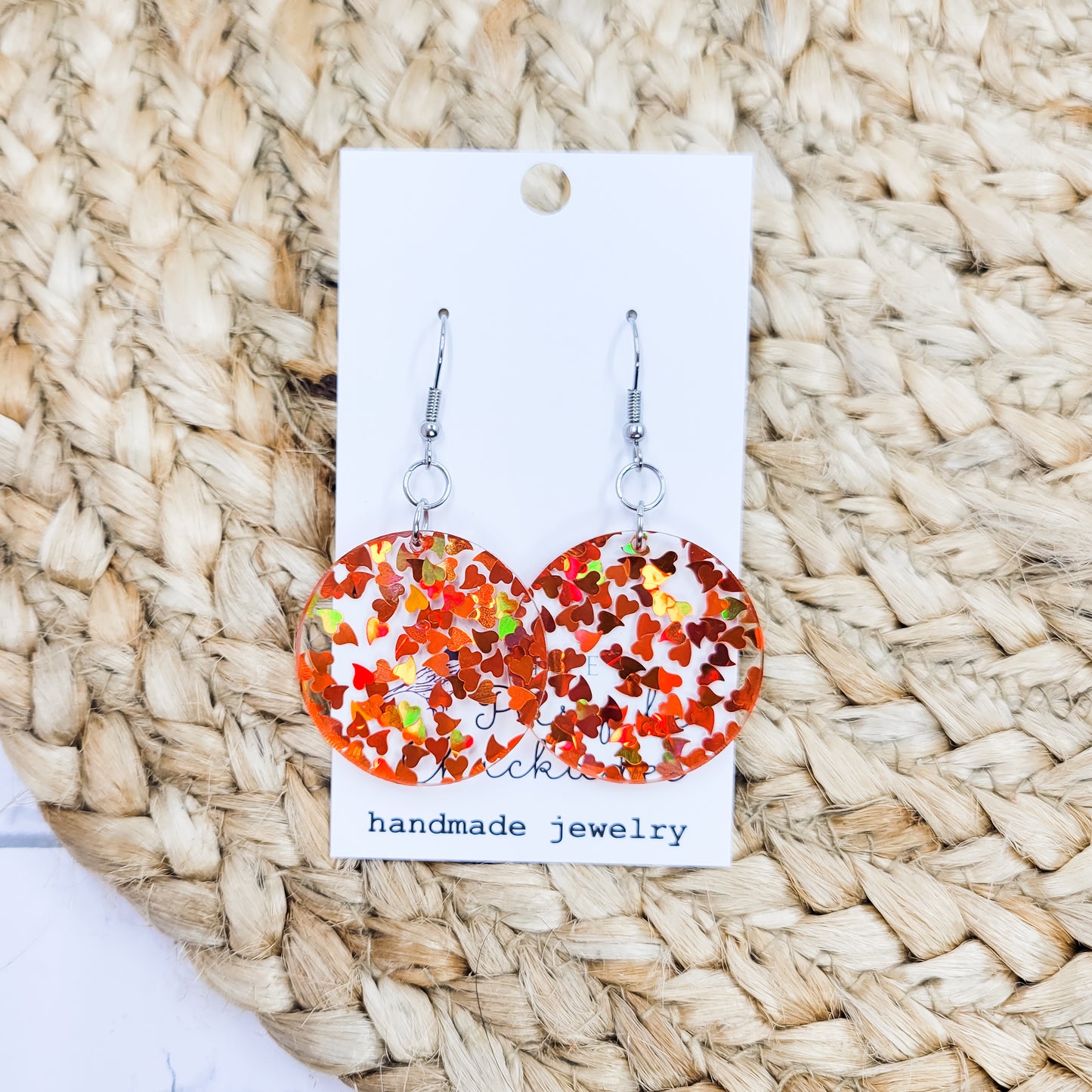 Holographic Hearts Circle Acrylic Dangle Earrings