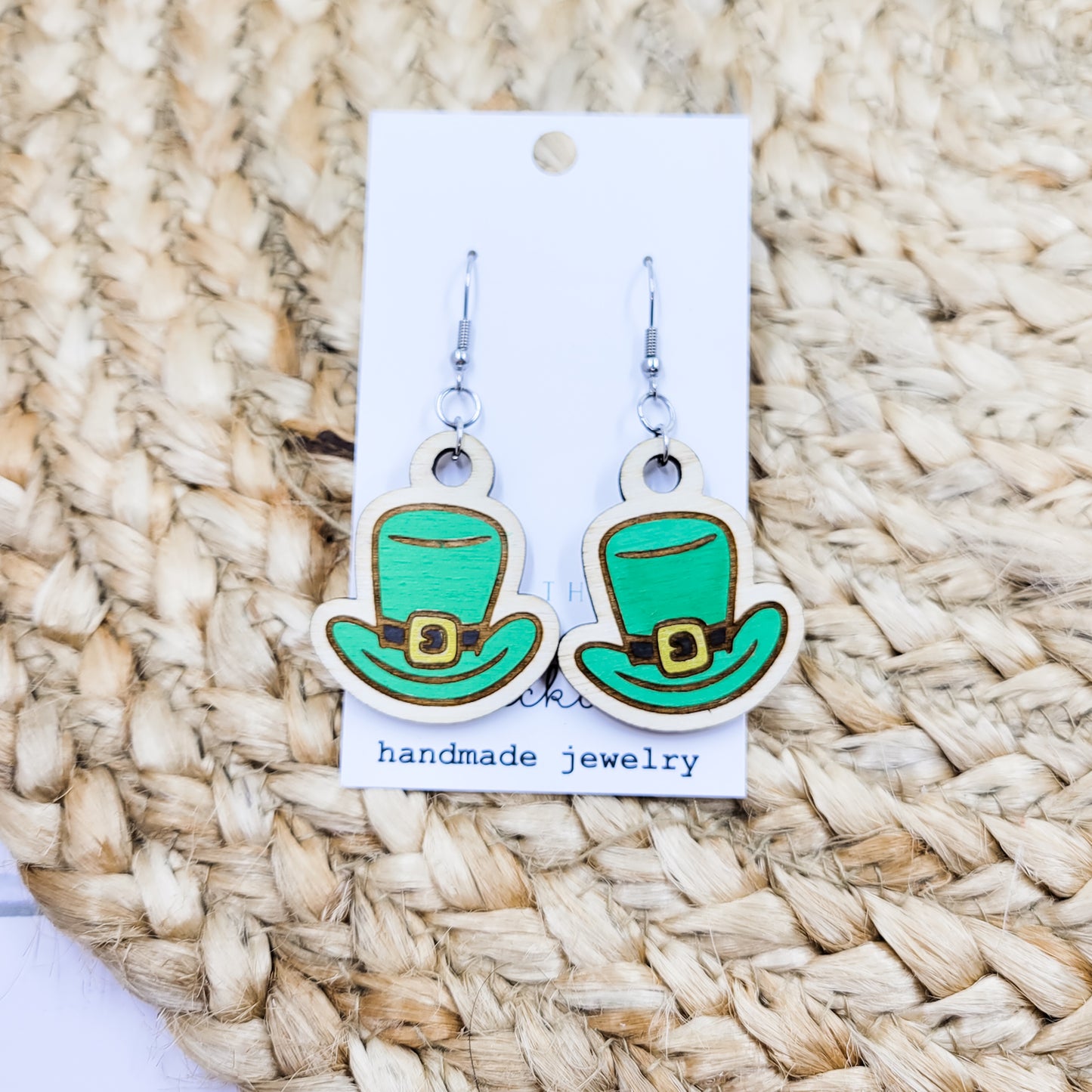 Leprechaun Hats Wooden Dangle Earrings