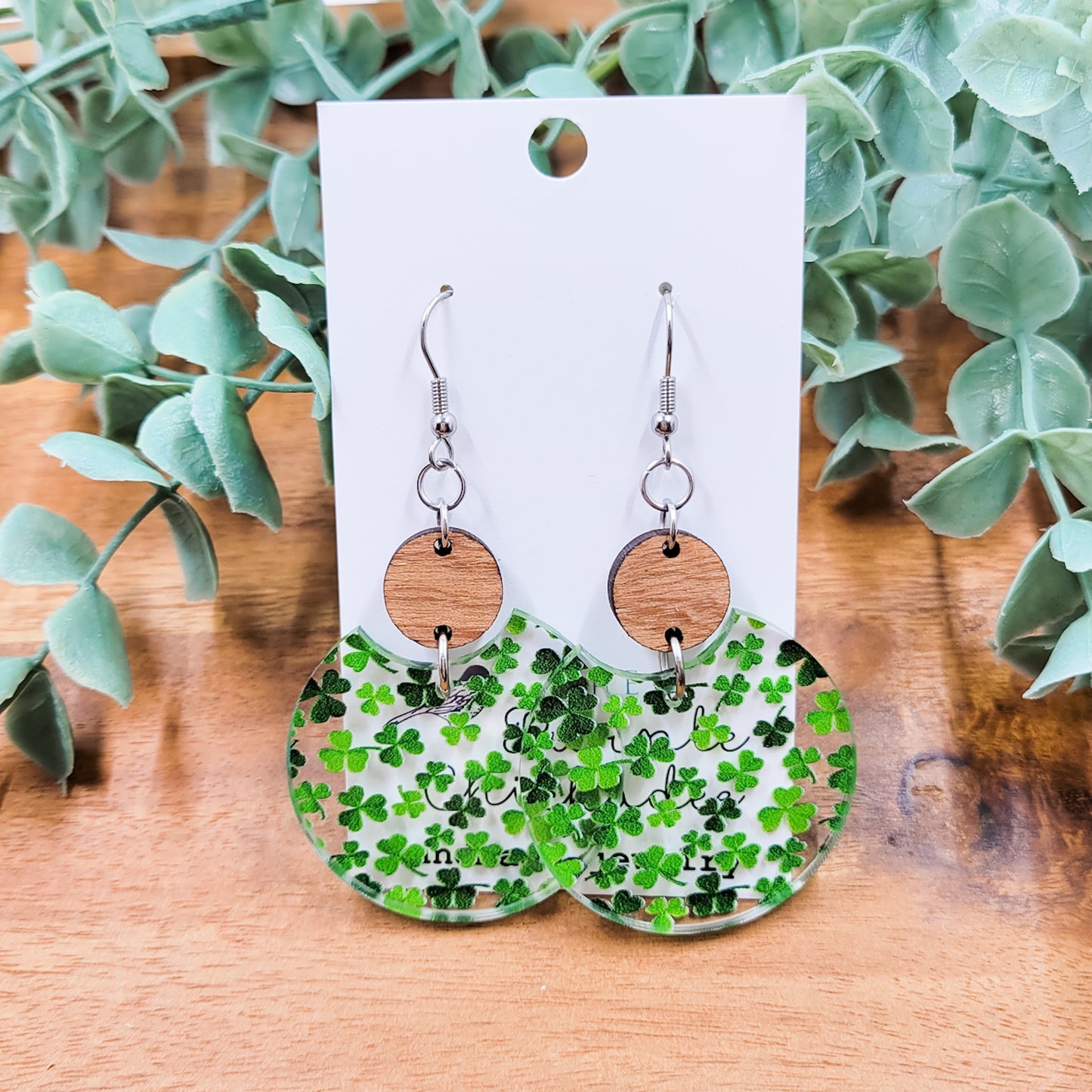 Mini Clovers Acrylic Semi Circle Dangle Earrings