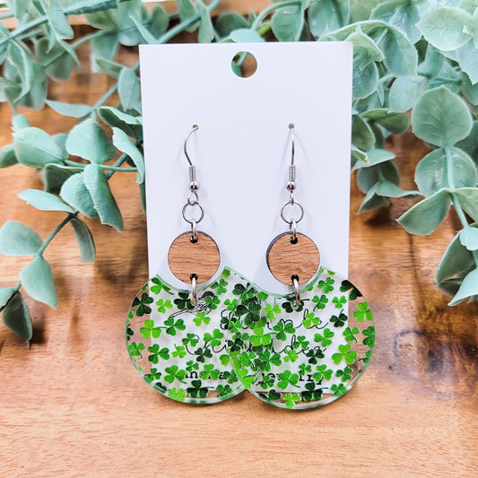 Mini Clovers Acrylic Semi Circle Dangle Earrings