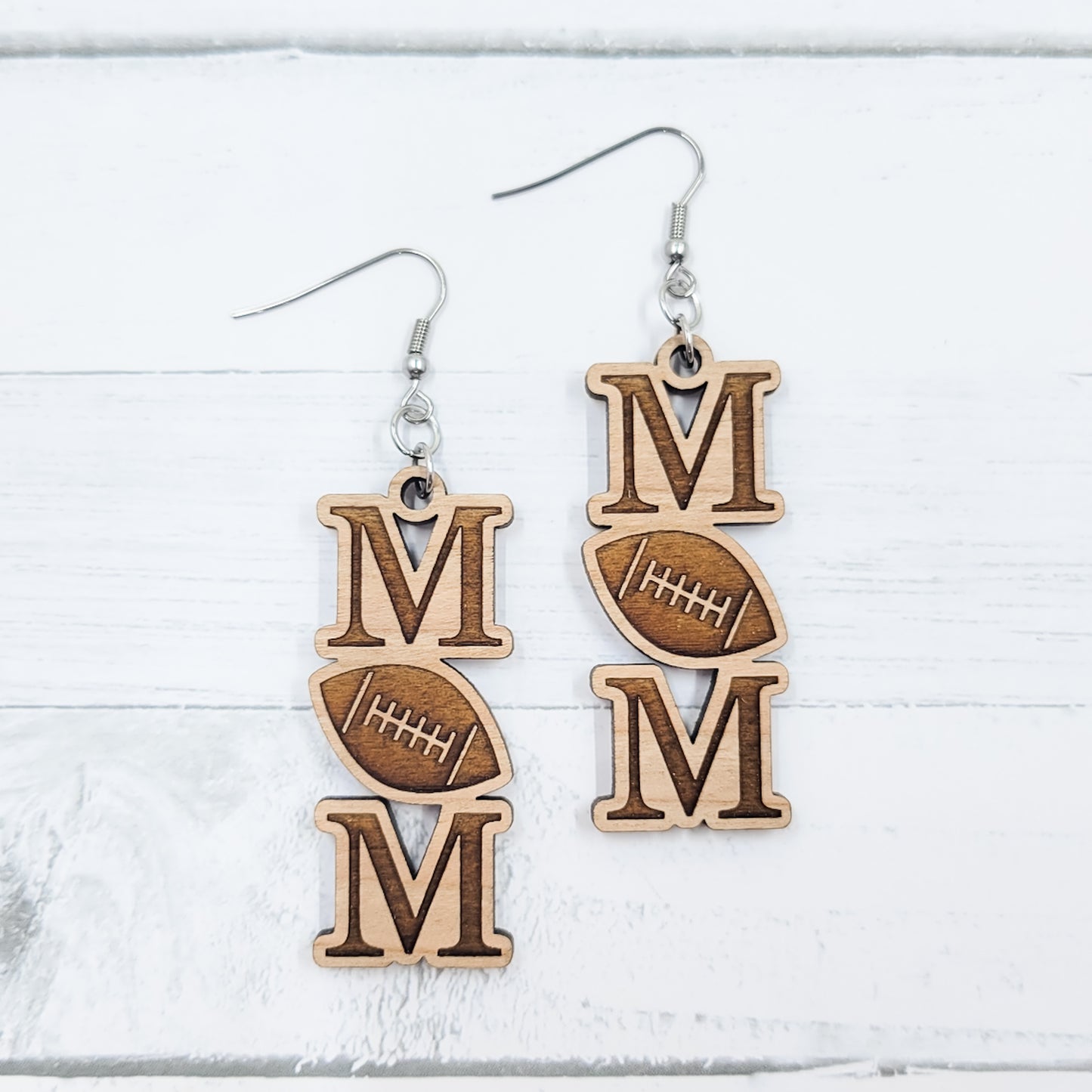 Football Mom Wooden Dangle Earrings