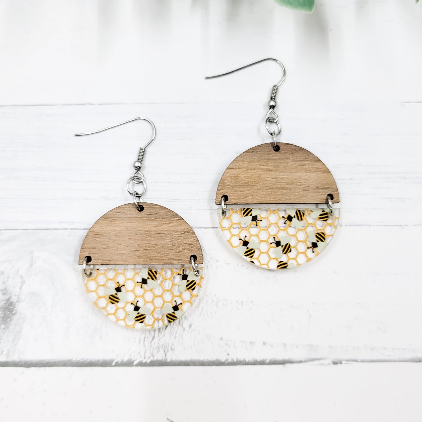 Honeybees Acrylic Split Circle Dangle Earrings