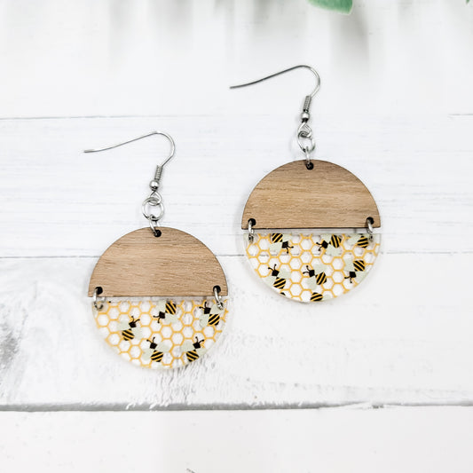 Honeybees Acrylic Split Circle Dangle Earrings