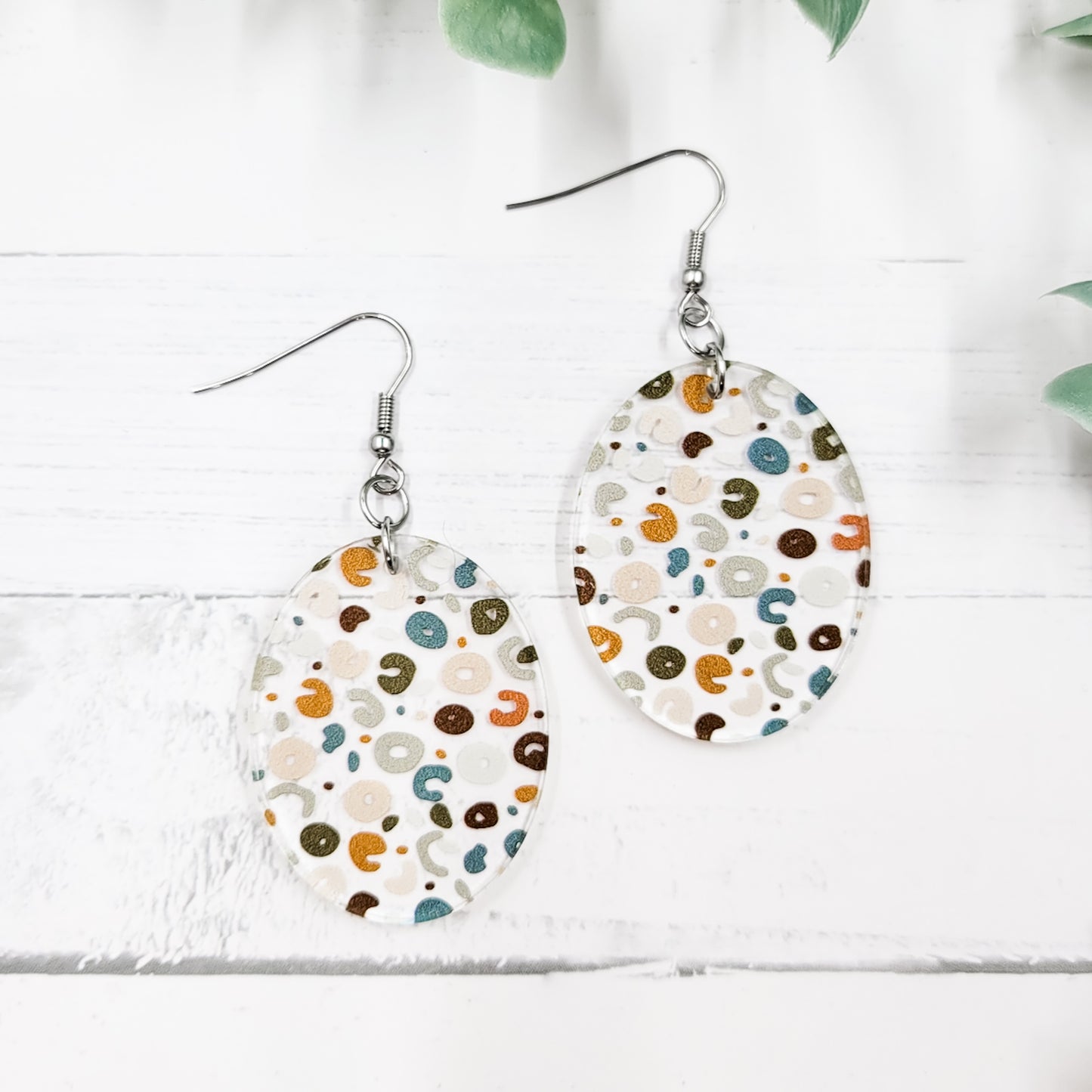 Neutral Leopard Acrylic Oval Dangle Earrings