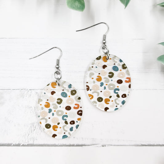 Neutral Leopard Acrylic Oval Dangle Earrings