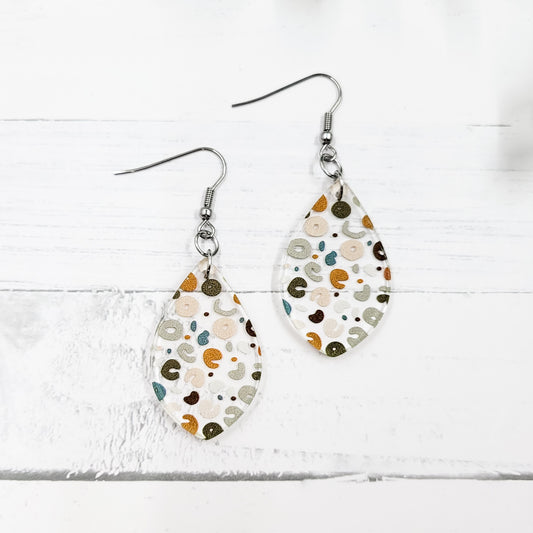 Neutral Leopard Acrylic Pointed Teardrop Dangle Earrings