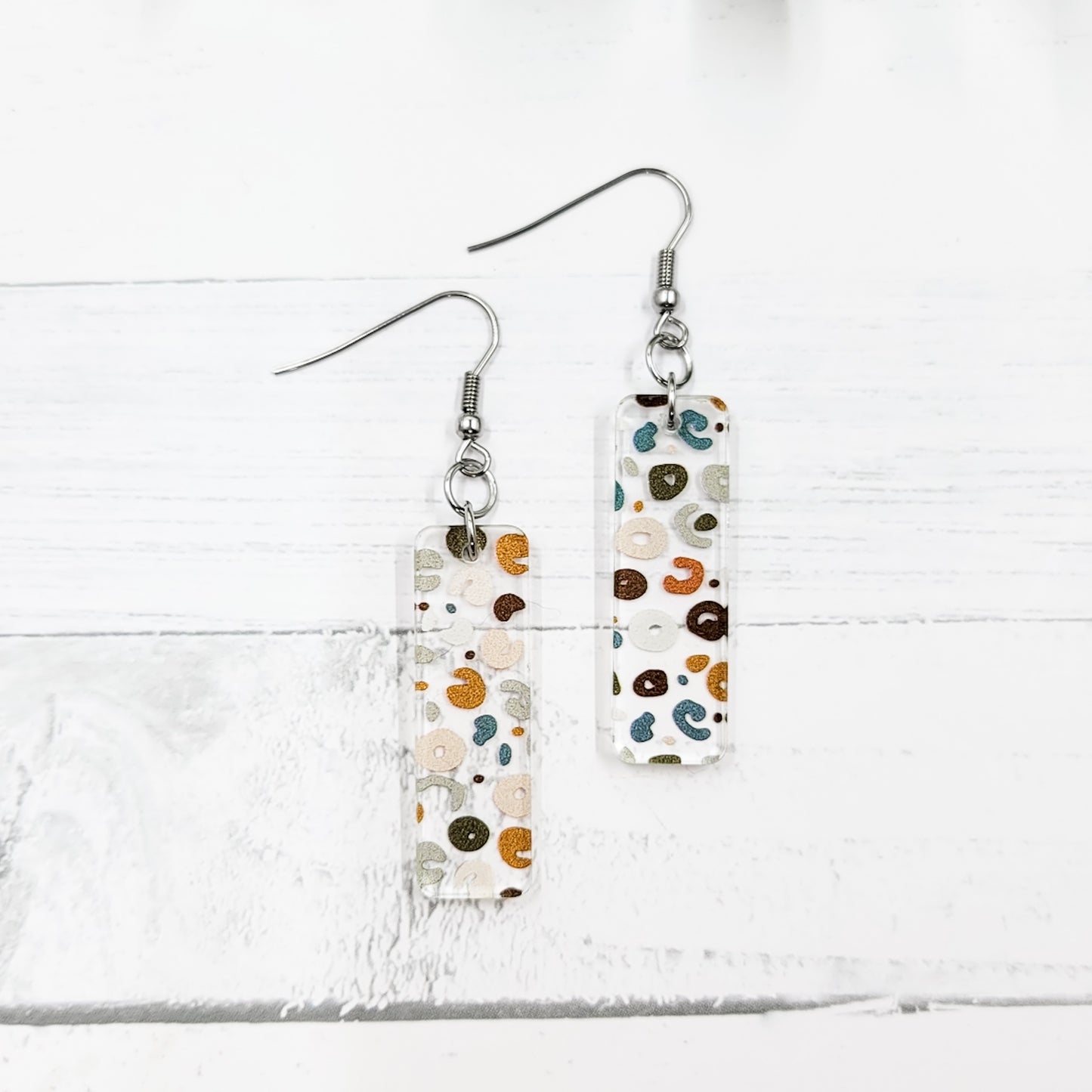 Neutral Leopard Acrylic Bar Dangle Earrings