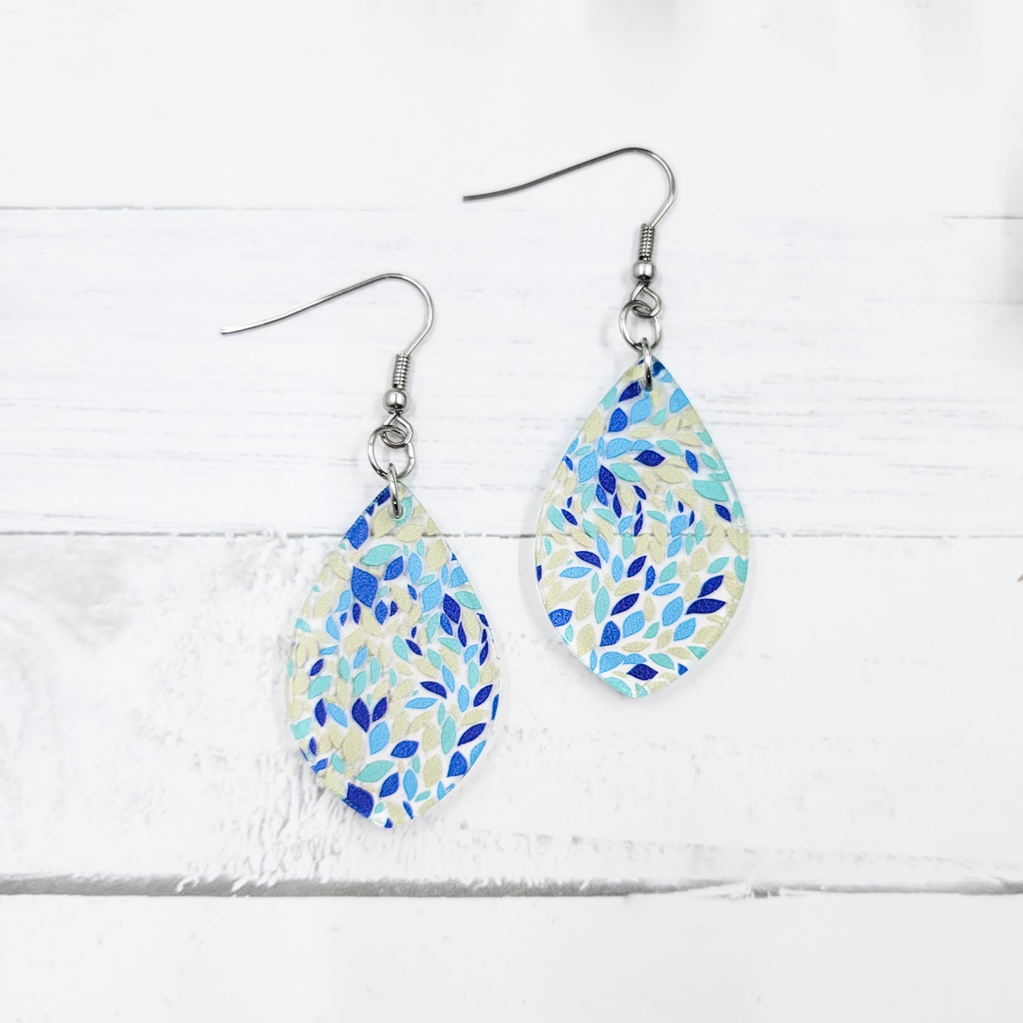 Beach Mosaic Acrylic Pointed Teardrop Dangle Earrings