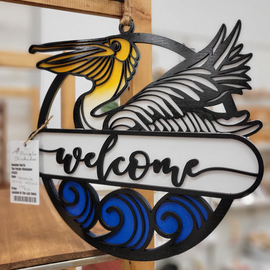 Pelican Welcome Wooden Door Hanger