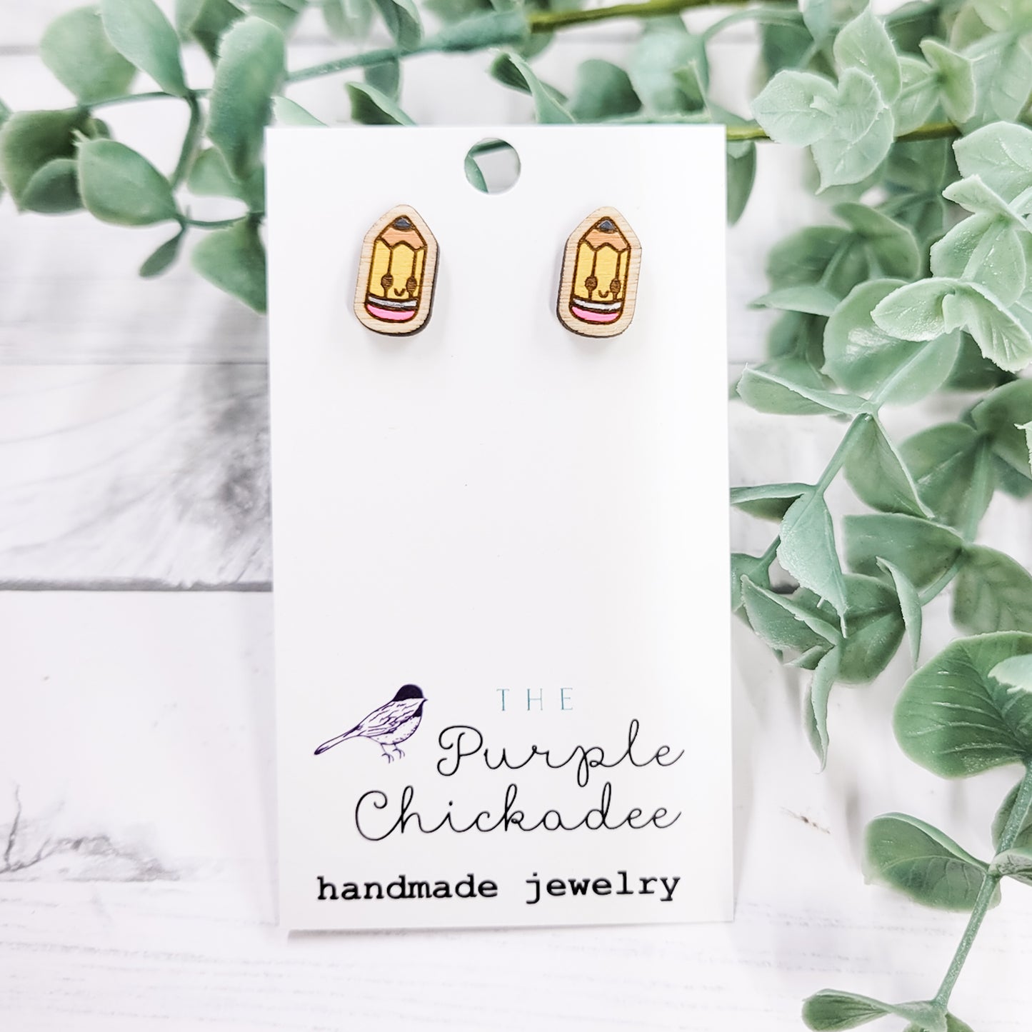 Kawaii Pencil Handpainted Wooden Stud Earrings