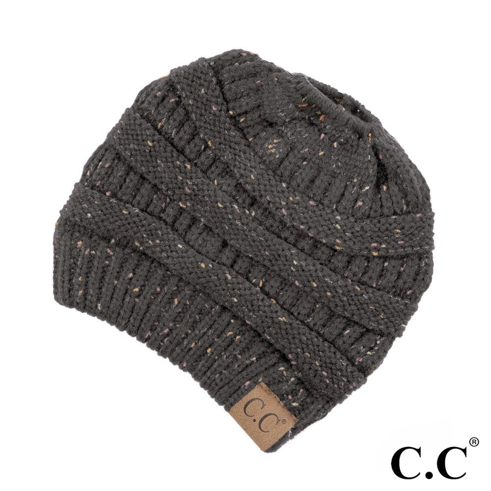 Messy Bun CC Beanie - Dark Grey Multi