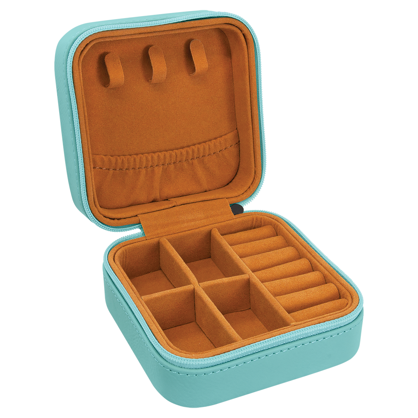 Birth Month Flower & Custom Name Teal Travel Jewelry Box