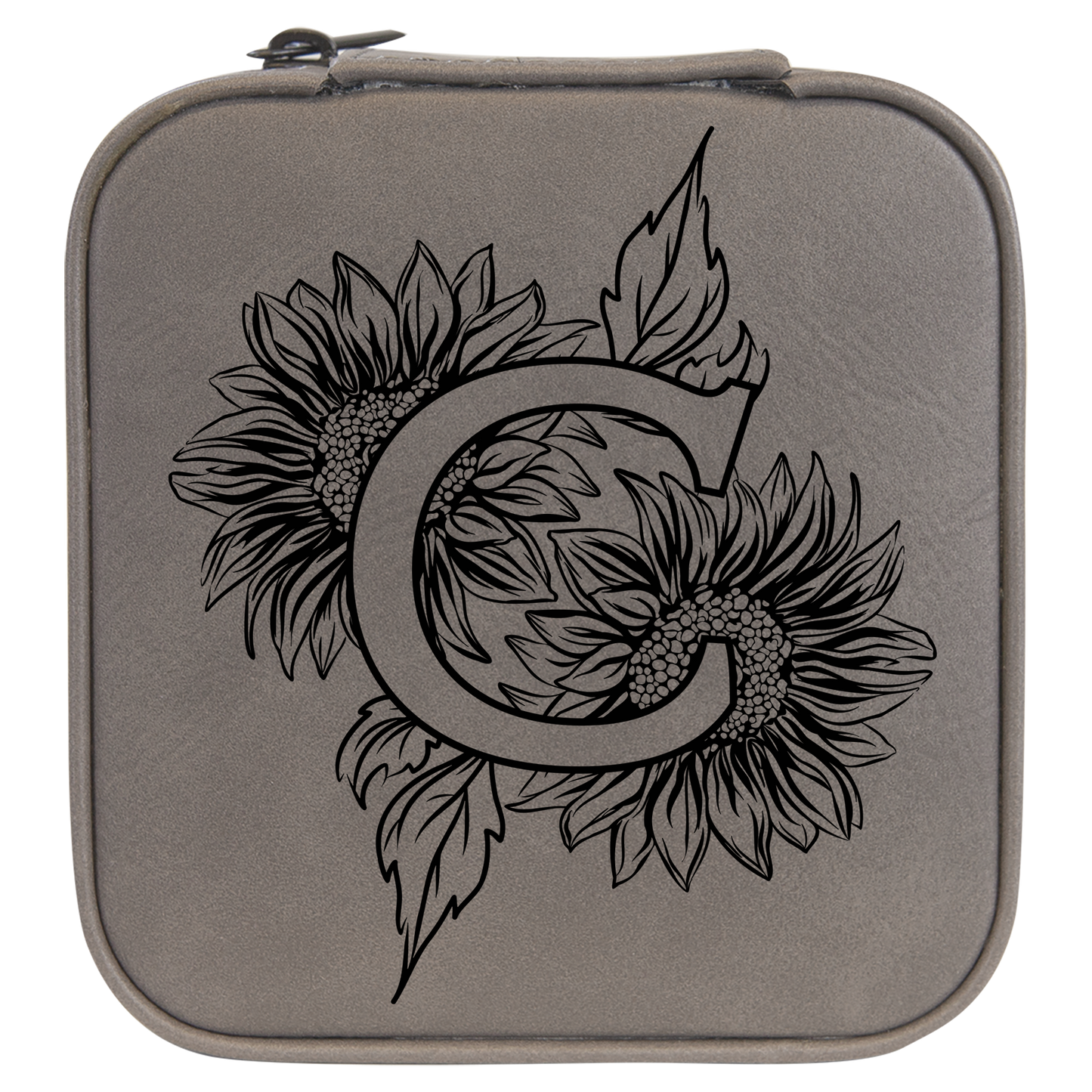 Sunflower Letter Monogram Travel Jewelry Box - Grey