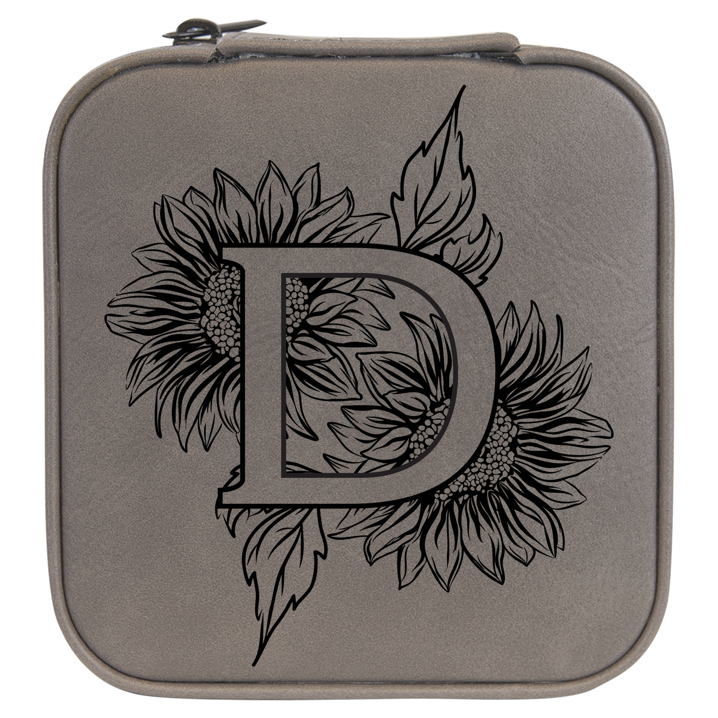 Sunflower Letter Monogram Travel Jewelry Box - Grey