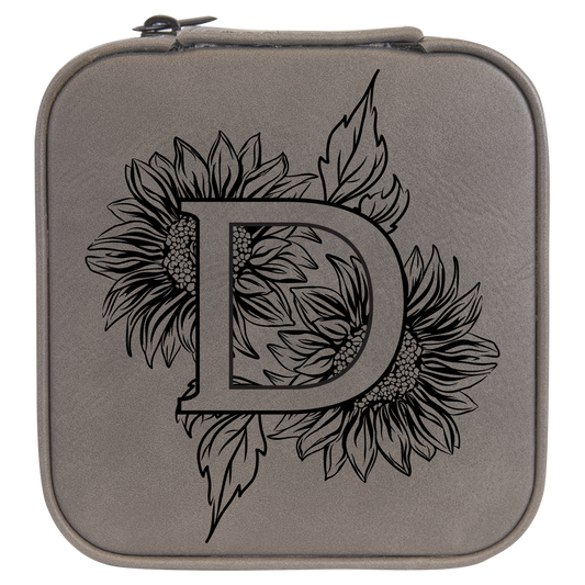 Sunflower Letter Monogram Travel Jewelry Box - Grey