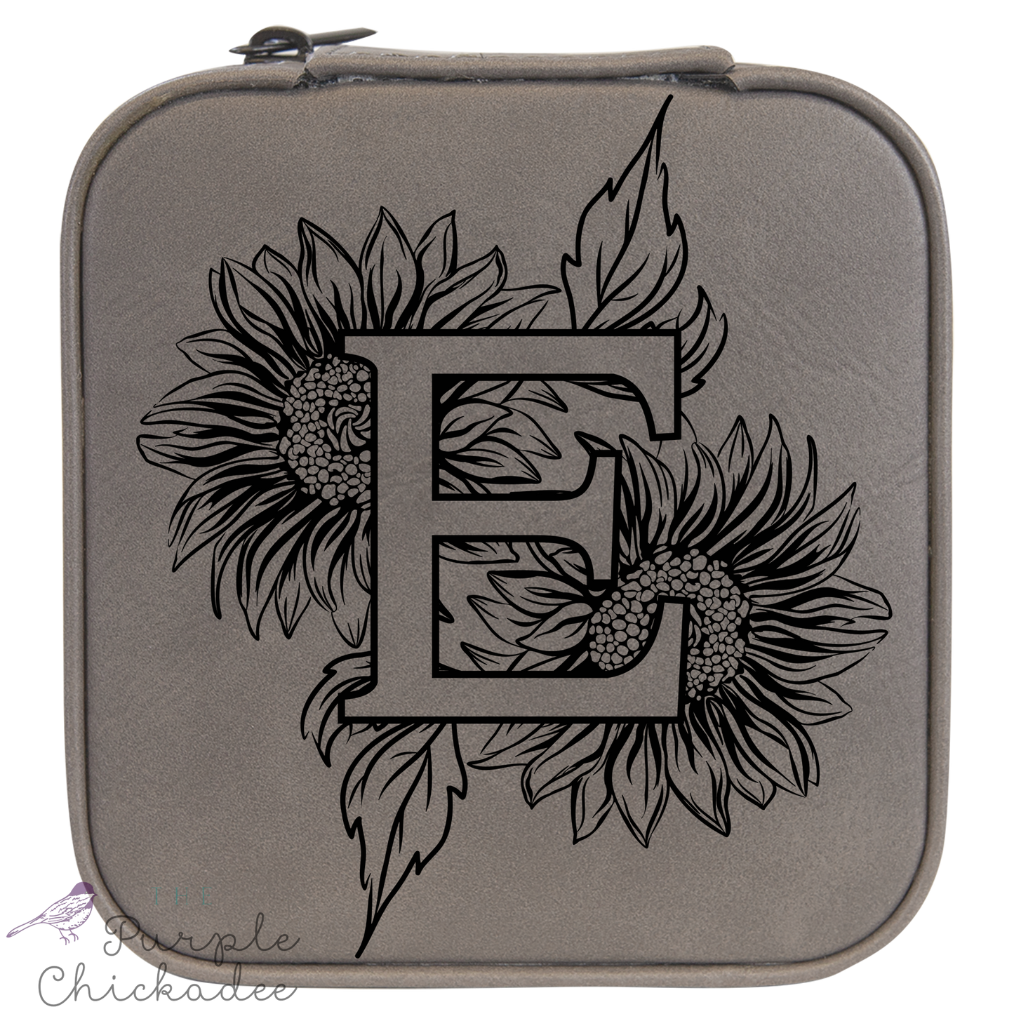 Sunflower Letter Monogram Travel Jewelry Box - Grey