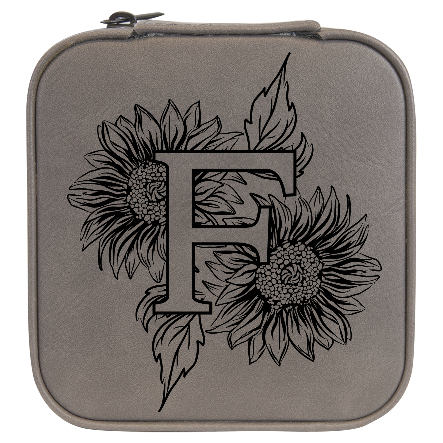 Sunflower Letter Monogram Travel Jewelry Box - Grey