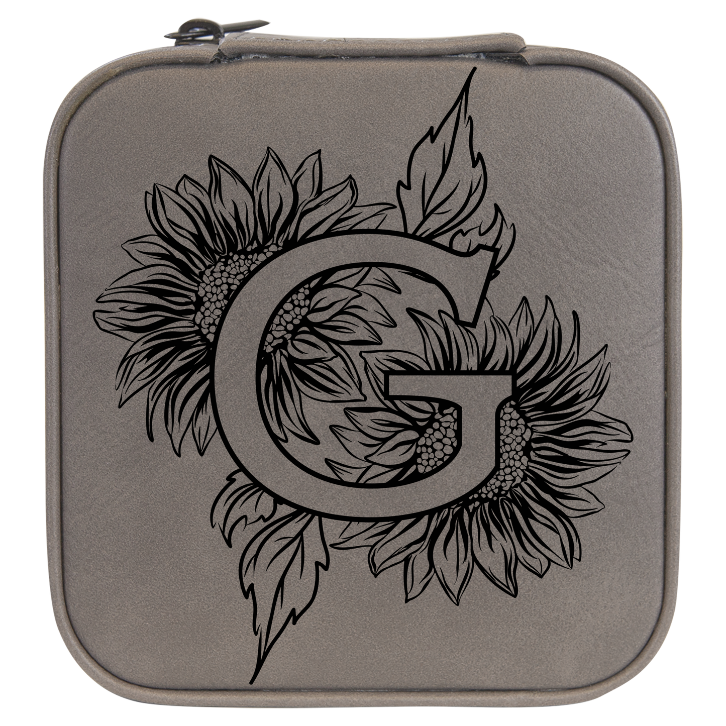Sunflower Letter Monogram Travel Jewelry Box - Grey