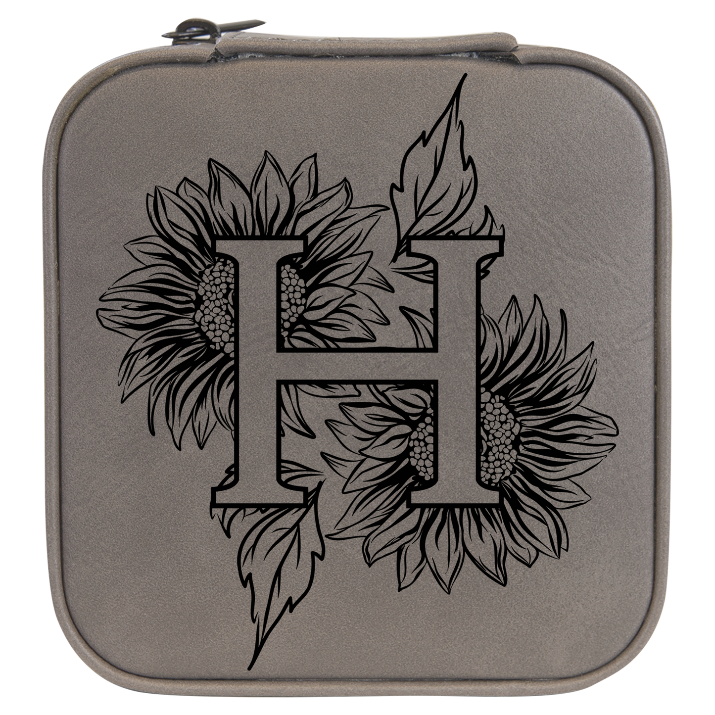 Sunflower Letter Monogram Travel Jewelry Box - Grey