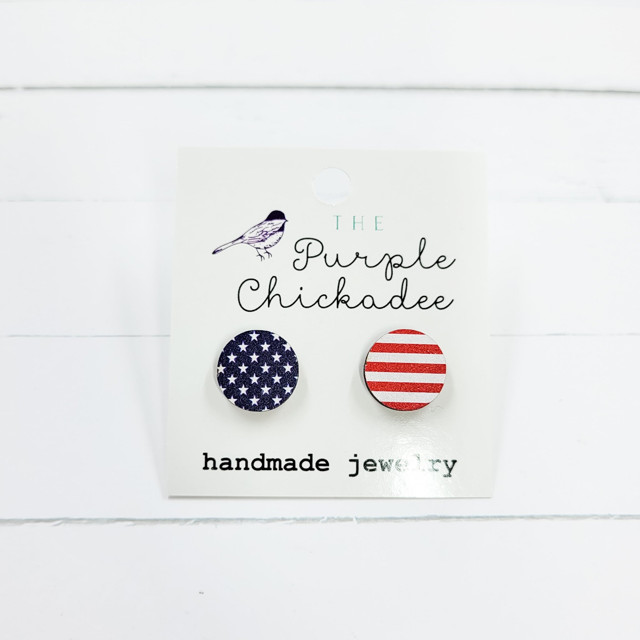 Stars and Stripes Wooden Stud Earrings
