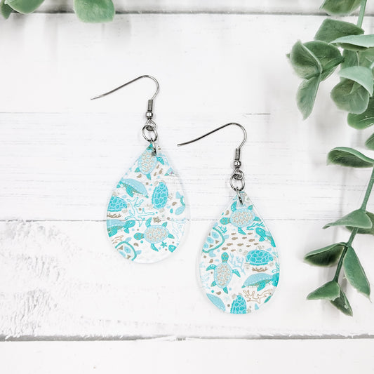 Sea Turtles Acrylic Teardrop Dangle Earrings