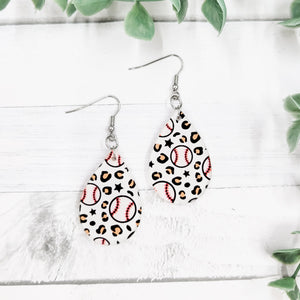 Leopard Baseballs Acrylic Teardrop Dangle Earrings