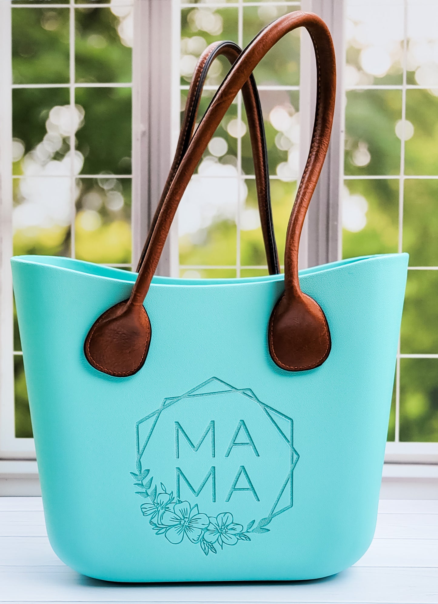 MAMA Floral Engraved EVA Tote - Teal