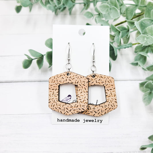 Party Sprinkles Wooden Open Hexagon Dangle Earrings