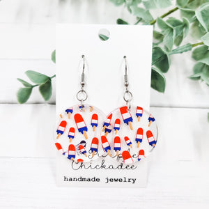 Red, White, and Blue Popsicle Acrylic Dangle Earrings