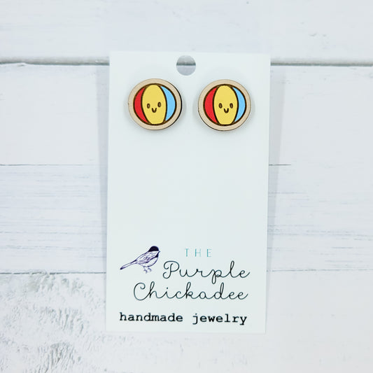 Kawaii Beachball Handpainted Wooden Stud Earrings