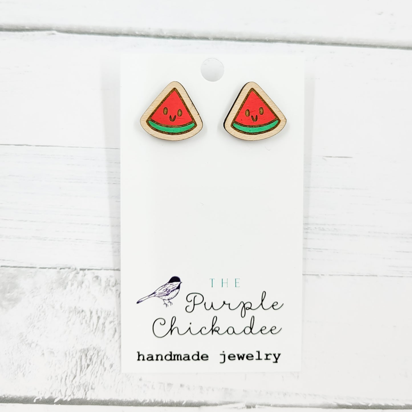 Kawaii Watermelon Handpainted Wooden Stud Earrings