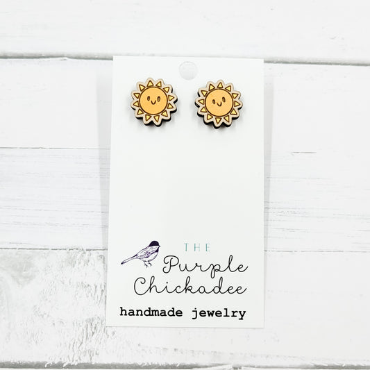 Kawaii Sunshine Handpainted Wooden Stud Earrings