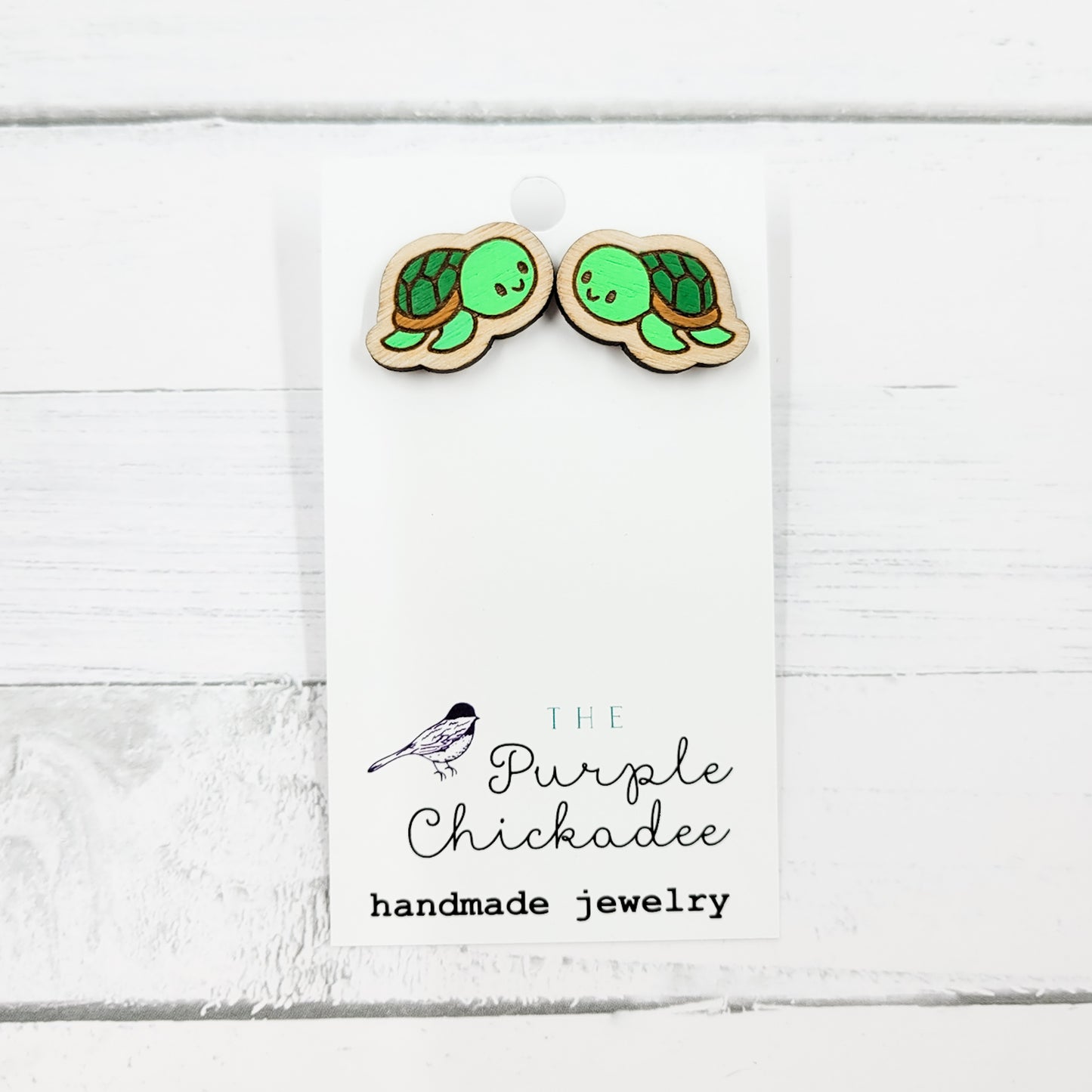 Kawaii Sea Turtles Handpainted Wooden Stud Earrings