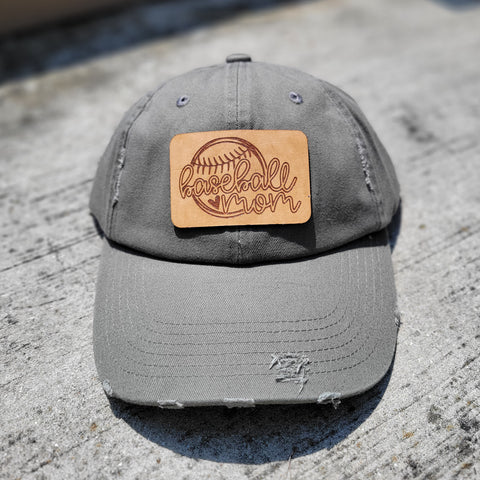 Baseball Mom Olive Green Leather Patch Hat