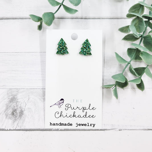 Glitter Christmas Tree Stud Earrings