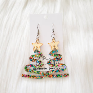 Chunky Glitter Christmas Tree Acrylic Dangle Earrings