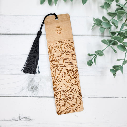 Fell Asleep Here Floral Wooden Bookmark
