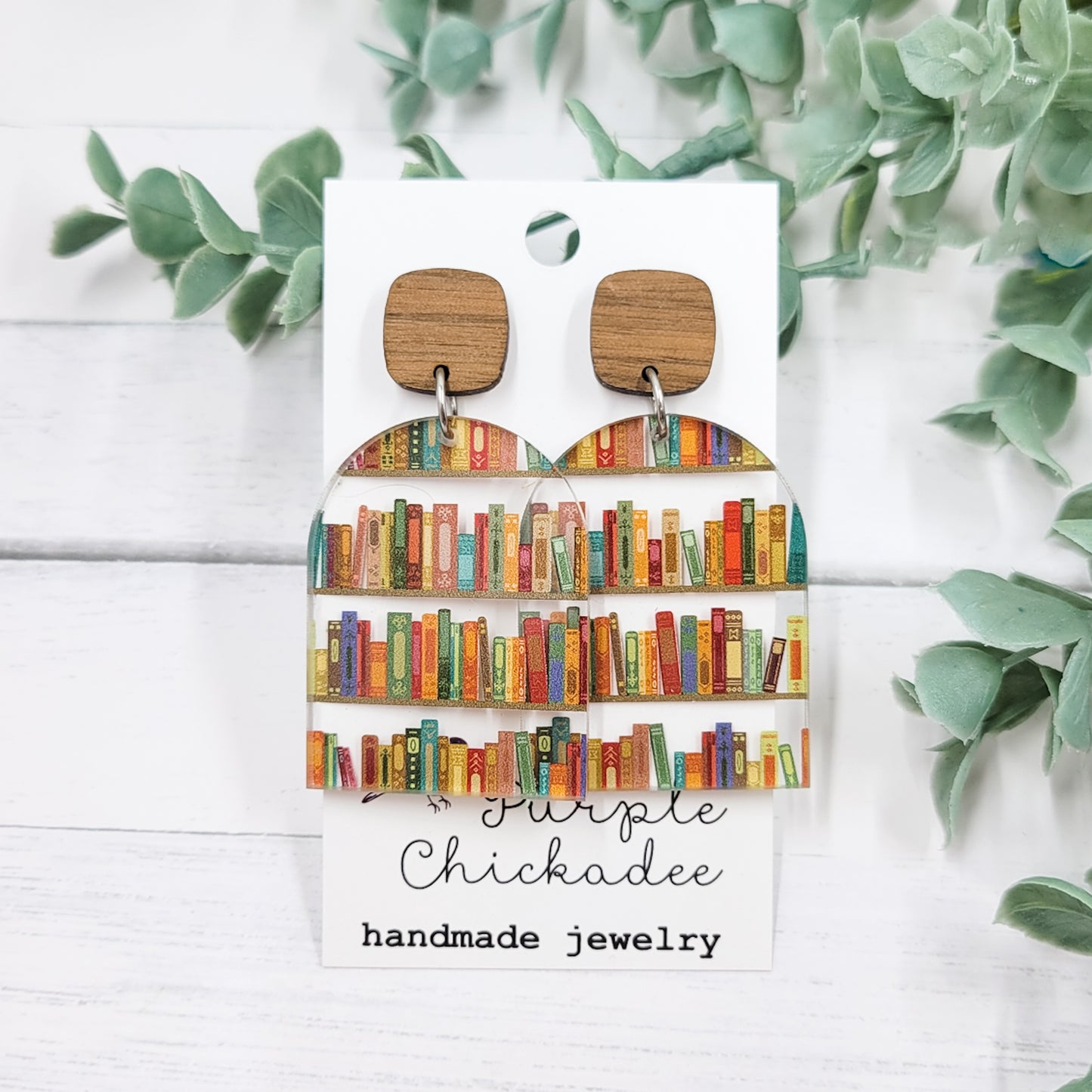 Books On A Shelf Acrylic Arched Stud Earrings