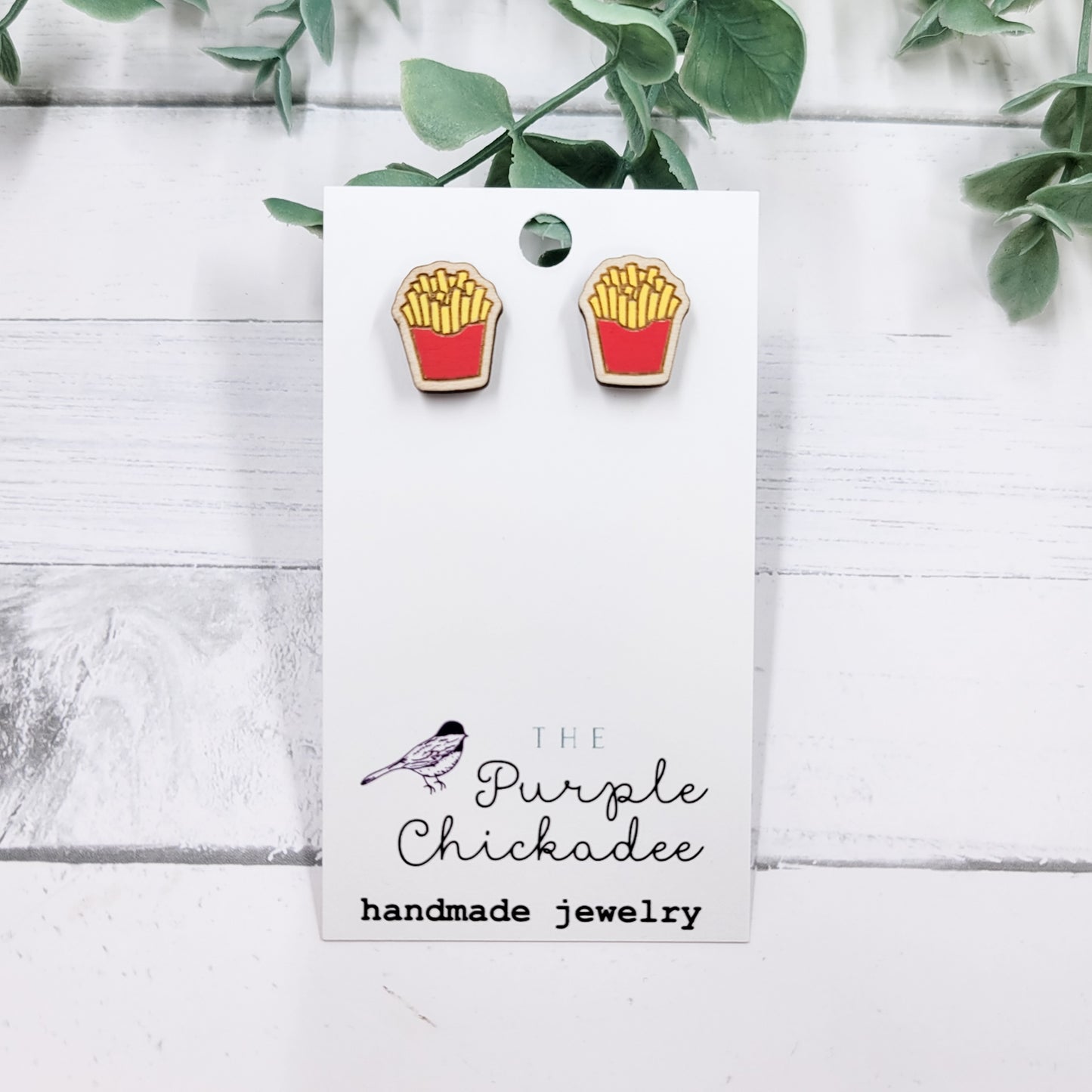 French Fries Handpainted Wooden Stud Earrings