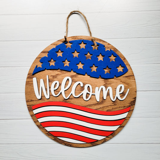 Welcome Flag Wooden Door Hanger