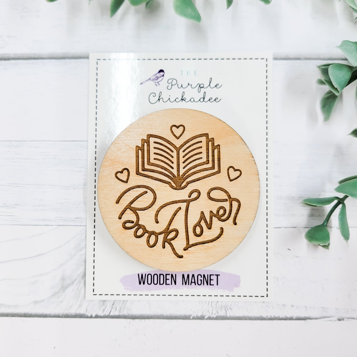 Book Lover Open Book Circle Wooden Magnet