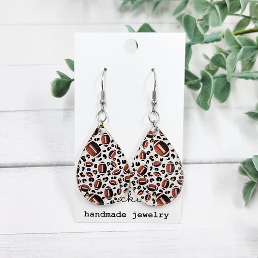 Leopard Footballs Acrylic Teardrop Dangle Earrings