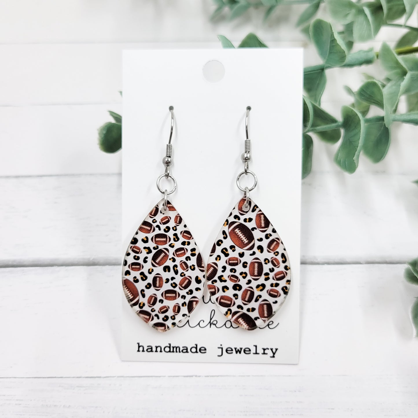 Leopard Footballs Acrylic Pointed Teardrop Dangle Earrings