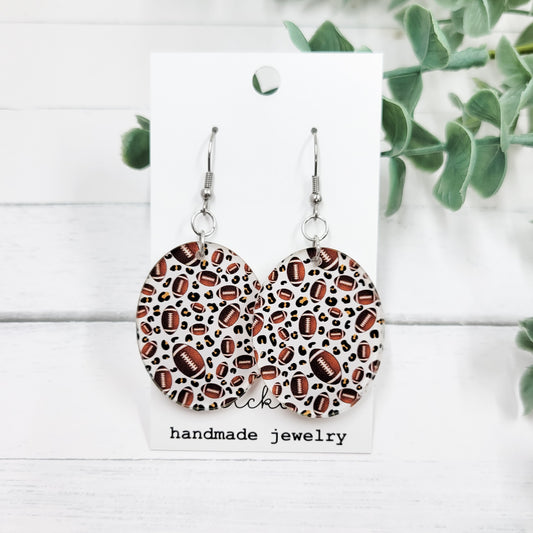 Leopard Footballs Acrylic Oval Dangle Earrings