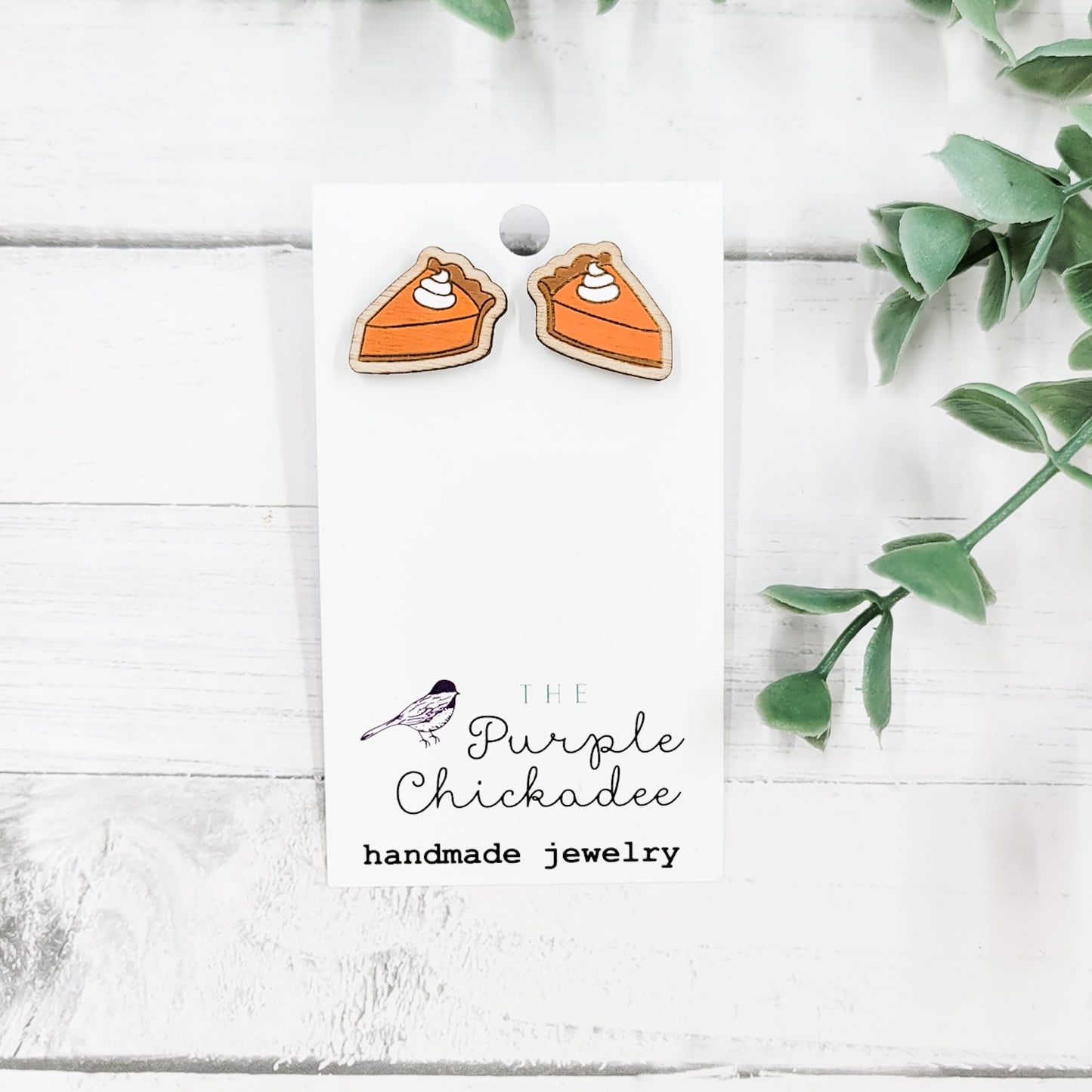 Pumpkin Pie Handpainted Wooden Stud Earrings